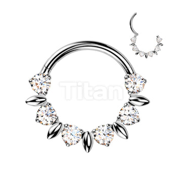 Implant Grade Titanium Hinged Segment Hoop Ring With Forward Facing CZ And Leaves In Between  - Image 4