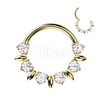 Implant Grade Titanium Hinged Segment Hoop Ring With Forward Facing CZ And Leaves In Between  - Image 5