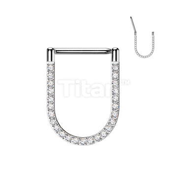 Titanium Hinged Pave CNC Set CZ U-Shape Segment Hoop Ring With Straight Bar - Image 2
