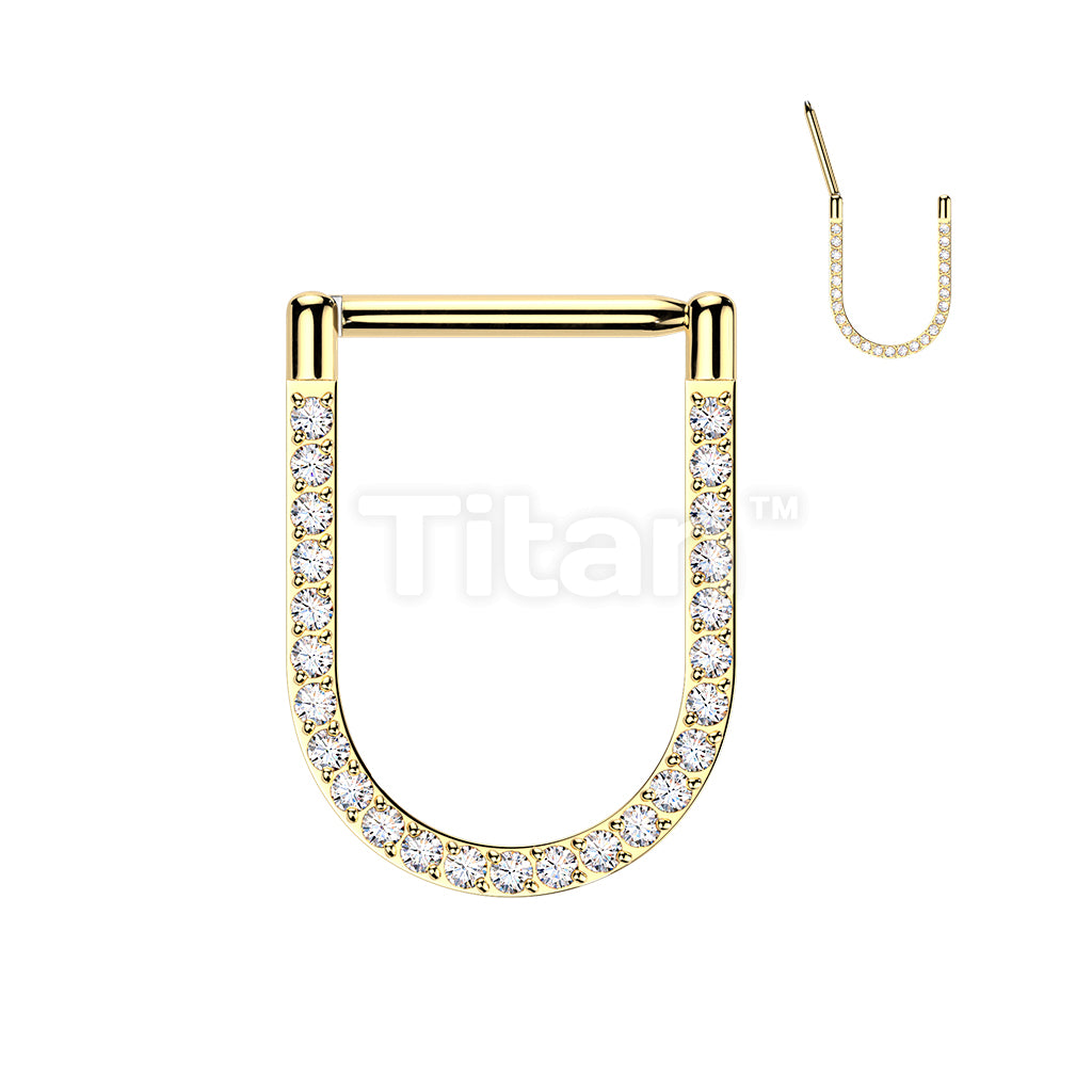 Titanium Hinged Pave CNC Set CZ U-Shape Segment Hoop Ring With Straight Bar - Image 3