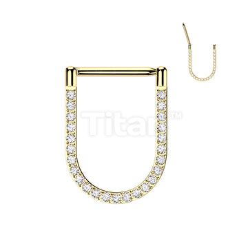 Titanium Hinged Pave CNC Set CZ U-Shape Segment Hoop Ring With Straight Bar - Image 3