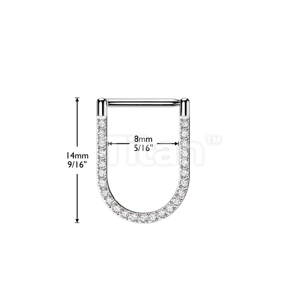 Titanium Hinged Pave CNC Set CZ U-Shape Segment Hoop Ring With Straight Bar - Image 4