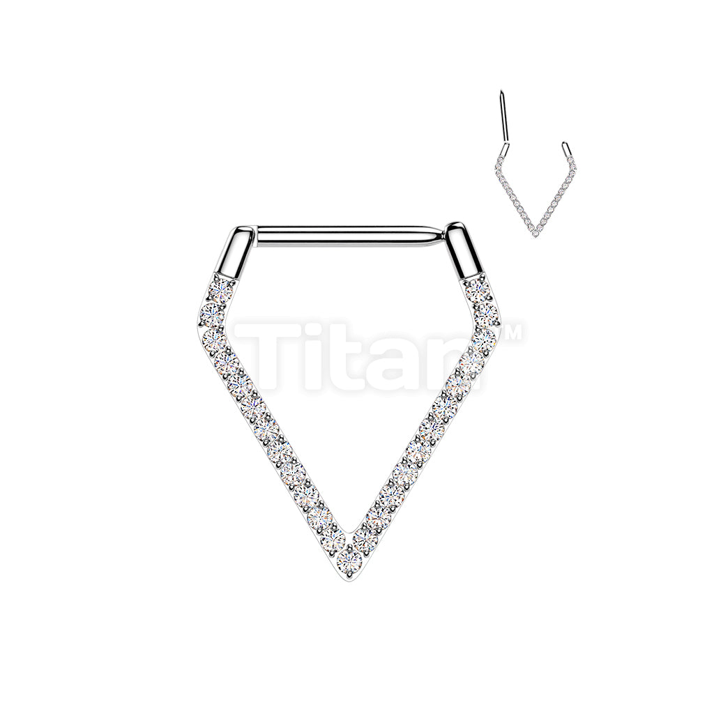 Titanium Hinged Pave CNC Set CZ Triangle Segment Hoop Ring With Straight Bar - Image 2
