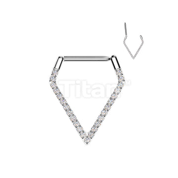 Titanium Hinged Pave CNC Set CZ Triangle Segment Hoop Ring With Straight Bar - Image 2