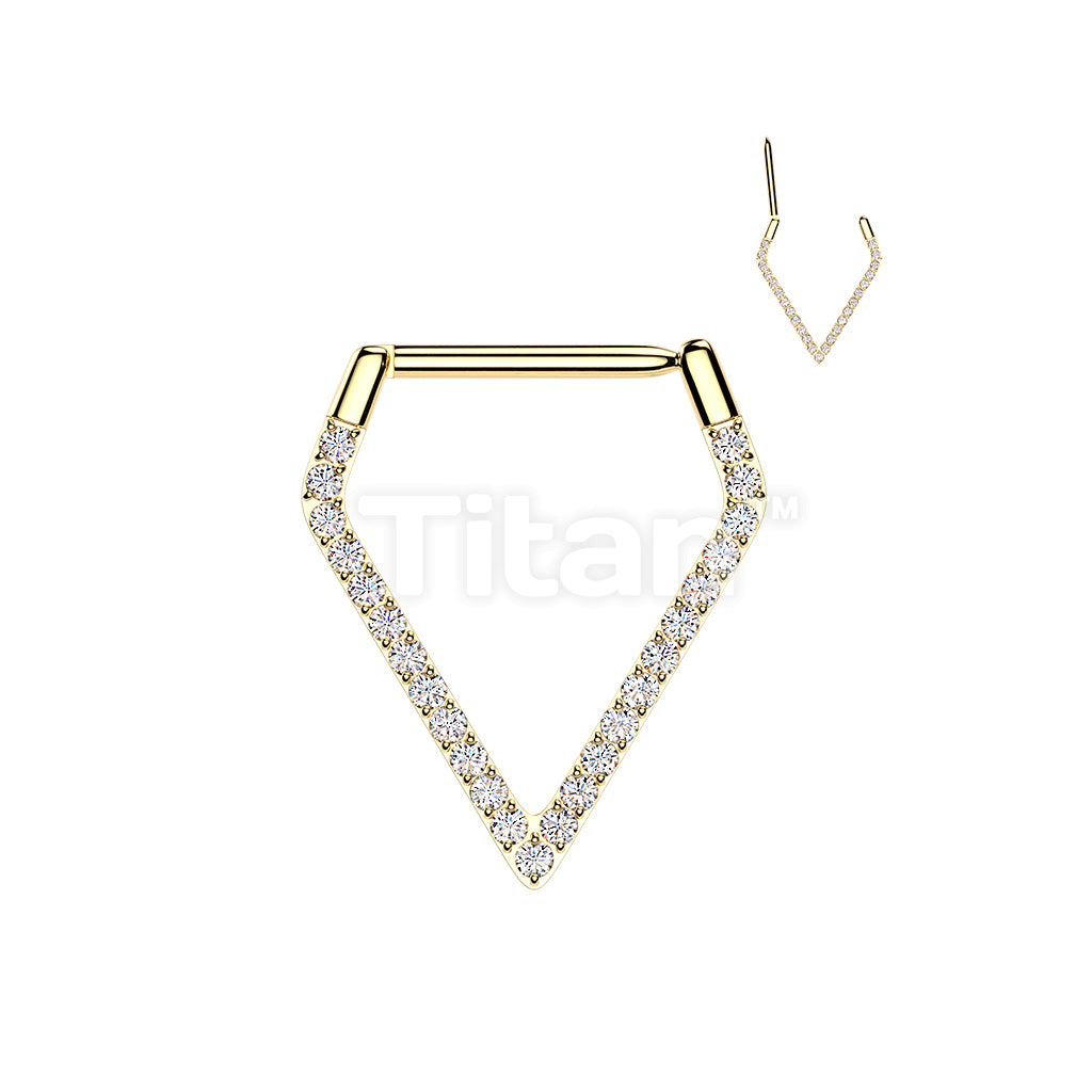 Titanium Hinged Pave CNC Set CZ Triangle Segment Hoop Ring With Straight Bar - Image 3