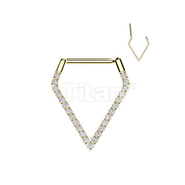 Titanium Hinged Pave CNC Set CZ Triangle Segment Hoop Ring With Straight Bar - Image 3