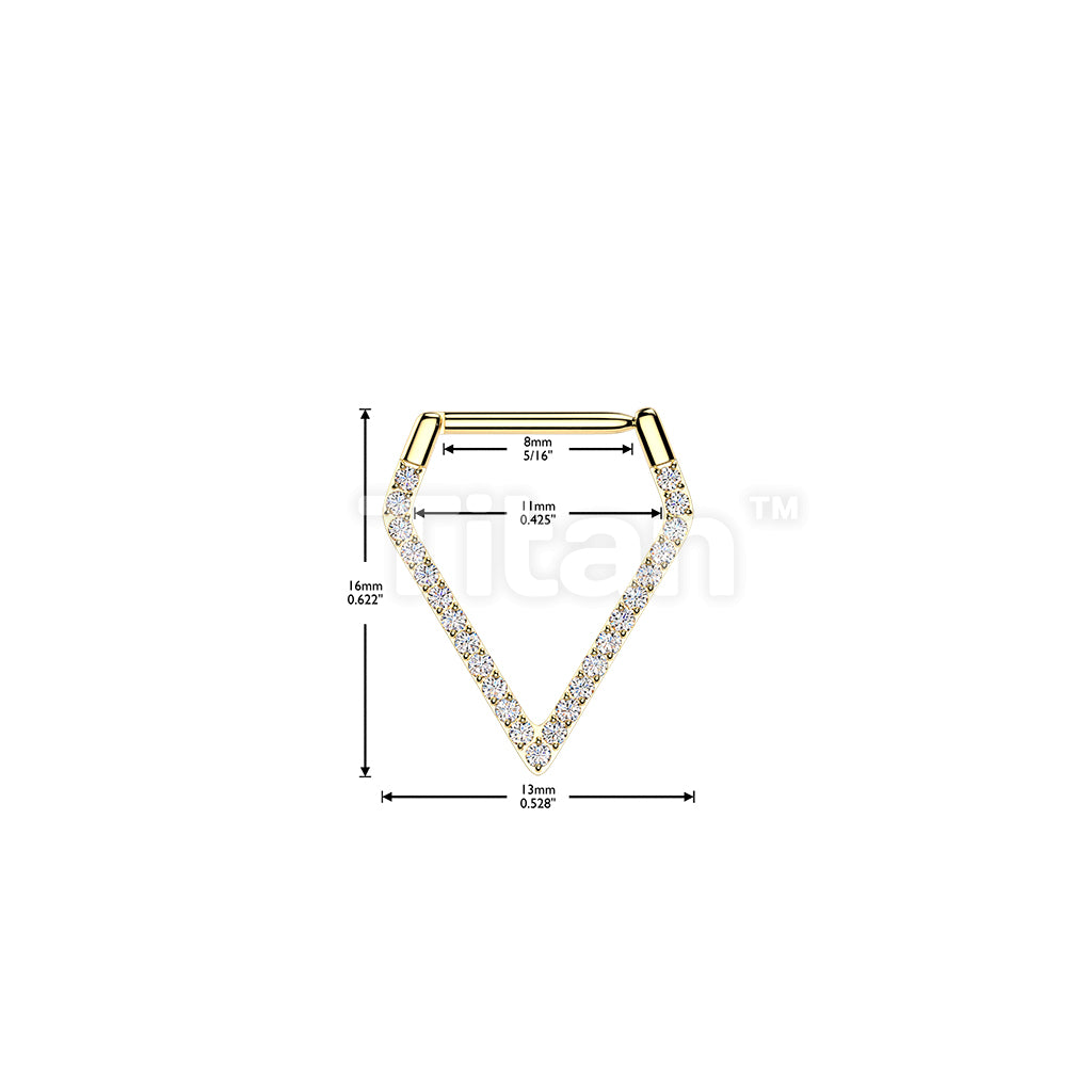 Titanium Hinged Pave CNC Set CZ Triangle Segment Hoop Ring With Straight Bar - Image 4