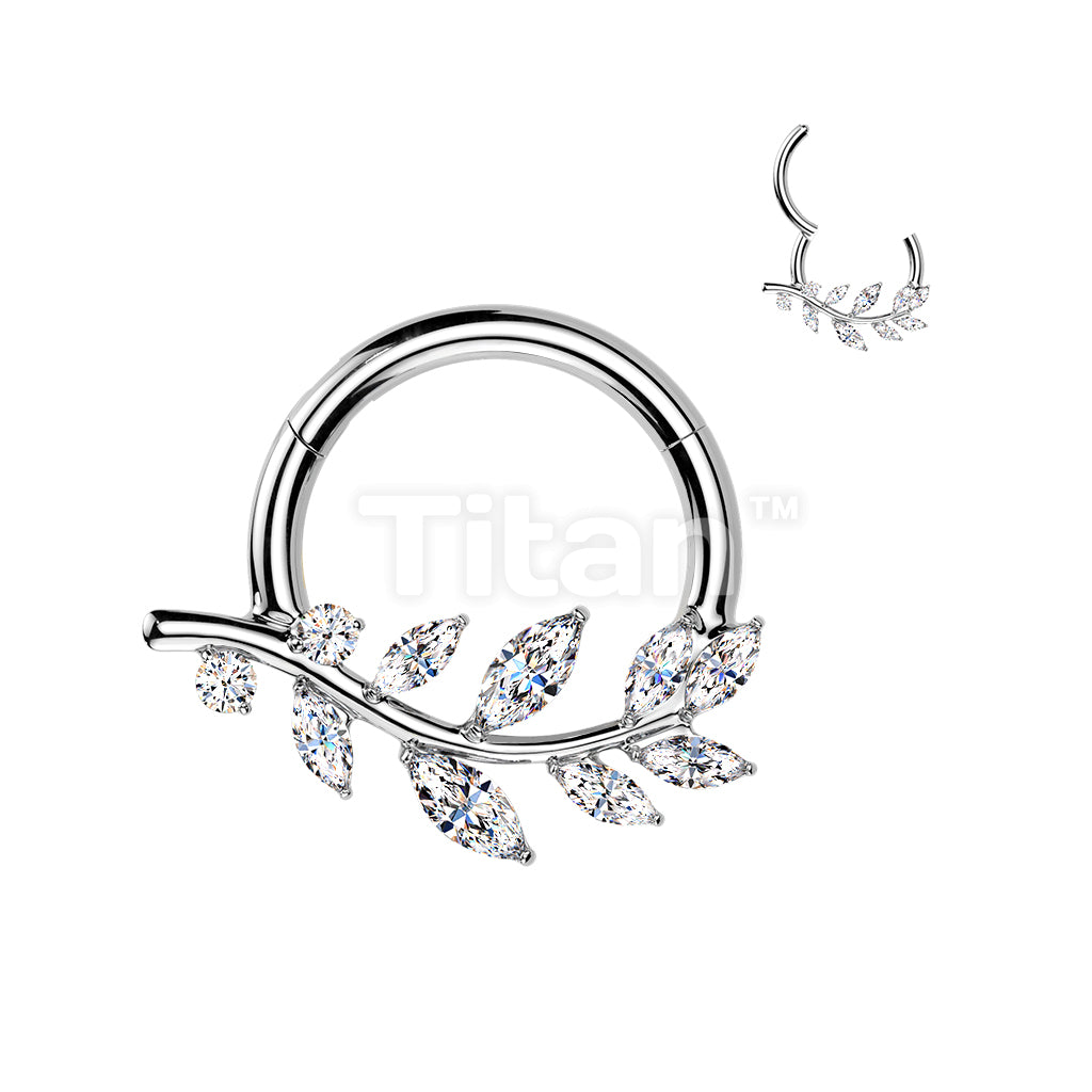 Titanium Hinged Segment Hoop Ring With Marquise CZ Vine - Image 2