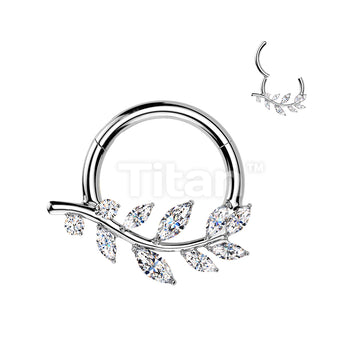 Titanium Hinged Segment Hoop Ring With Marquise CZ Vine - Image 2