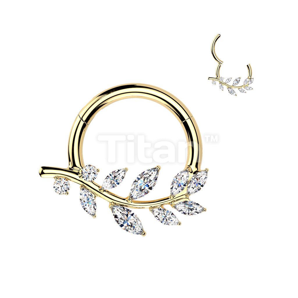 Titanium Hinged Segment Hoop Ring With Marquise CZ Vine - Image 3