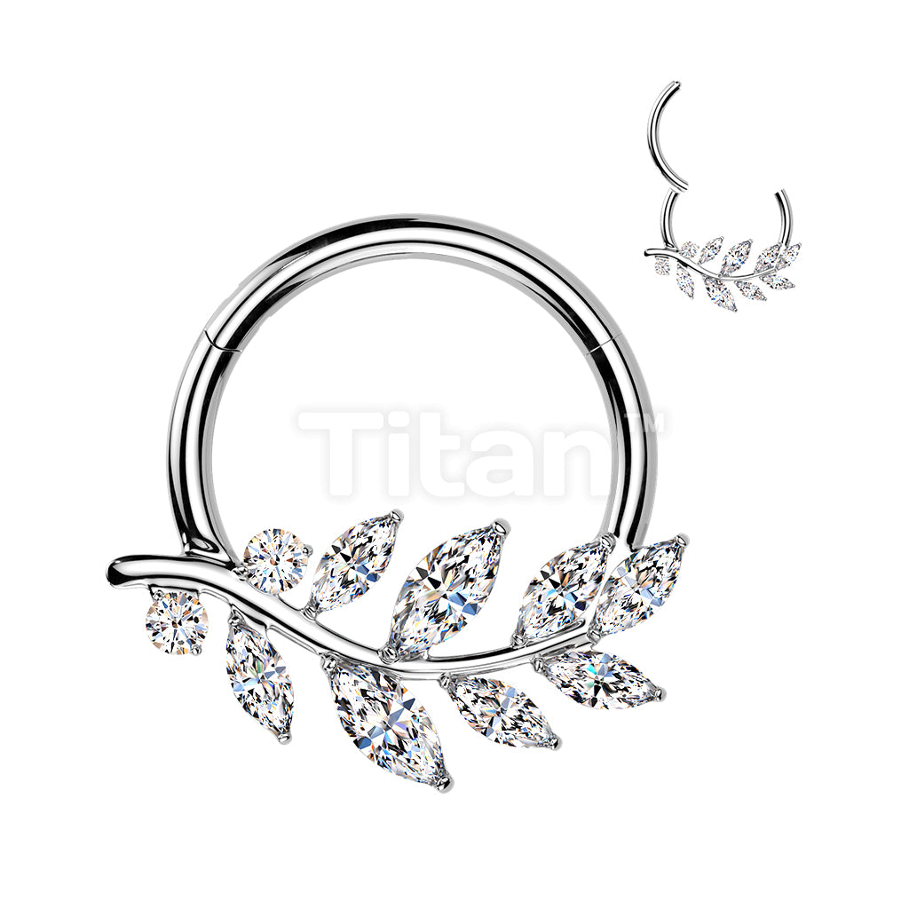 Titanium Hinged Segment Hoop Ring With Marquise CZ Vine - Image 4