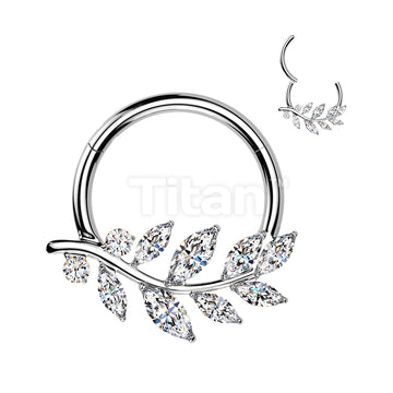 Titanium Hinged Segment Hoop Ring With Marquise CZ Vine - Image 4