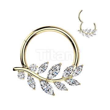 Titanium Hinged Segment Hoop Ring With Marquise CZ Vine - Image 5