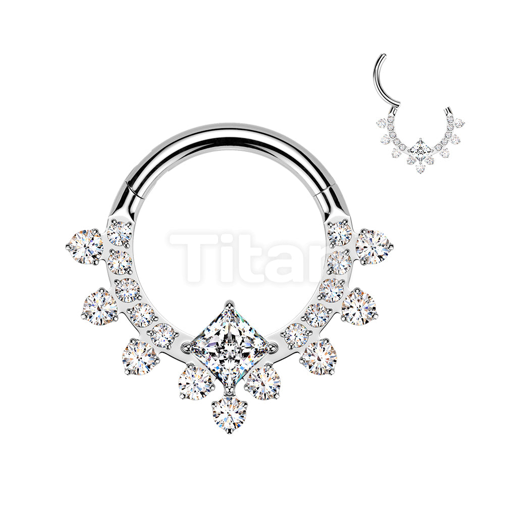 Titanium Hinged Segment Hoop Ring With CZ Diamond Center And CZ Pave - Image 2