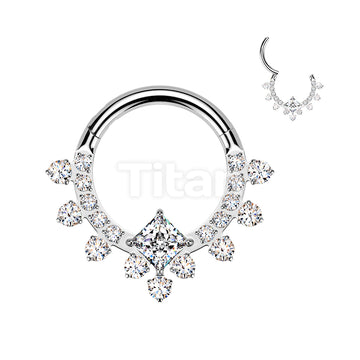 Titanium Hinged Segment Hoop Ring With CZ Diamond Center And CZ Pave - Image 2