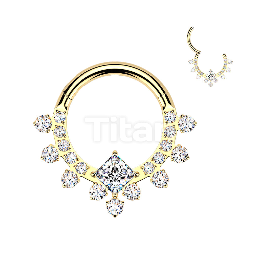 Titanium Hinged Segment Hoop Ring With CZ Diamond Center And CZ Pave - Image 3