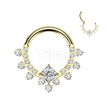 Titanium Hinged Segment Hoop Ring With CZ Diamond Center And CZ Pave - Image 3