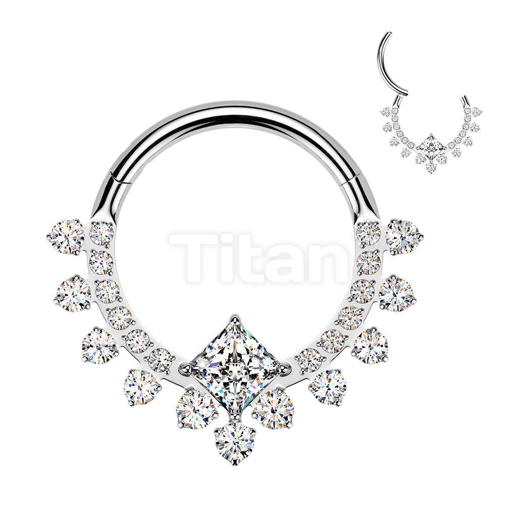 Titanium Hinged Segment Hoop Ring With CZ Diamond Center And CZ Pave - Image 4