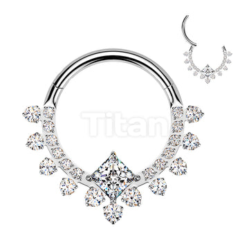 Titanium Hinged Segment Hoop Ring With CZ Diamond Center And CZ Pave - Image 4