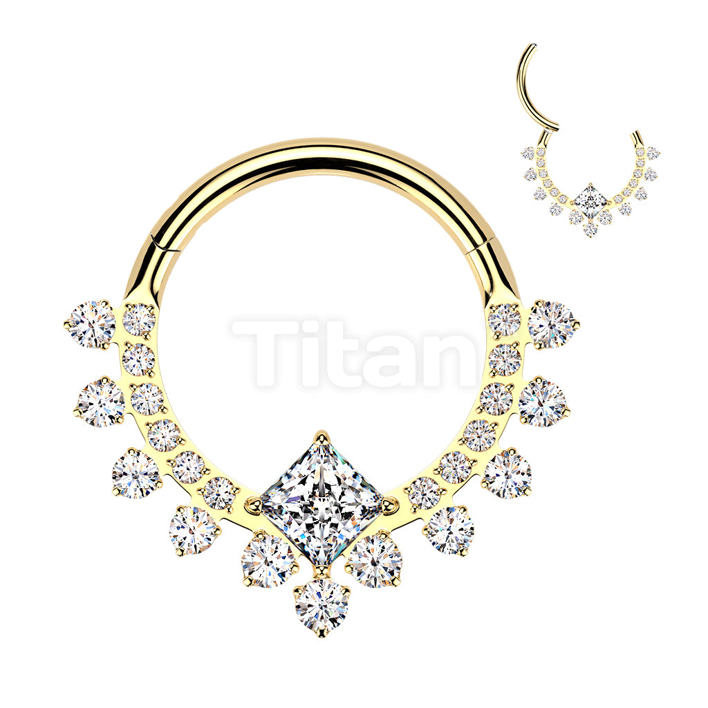 Titanium Hinged Segment Hoop Ring With CZ Diamond Center And CZ Pave - Image 5