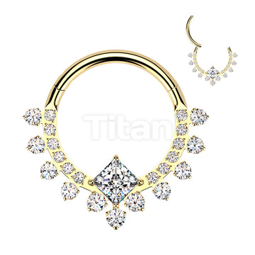Titanium Hinged Segment Hoop Ring With CZ Diamond Center And CZ Pave - Image 5