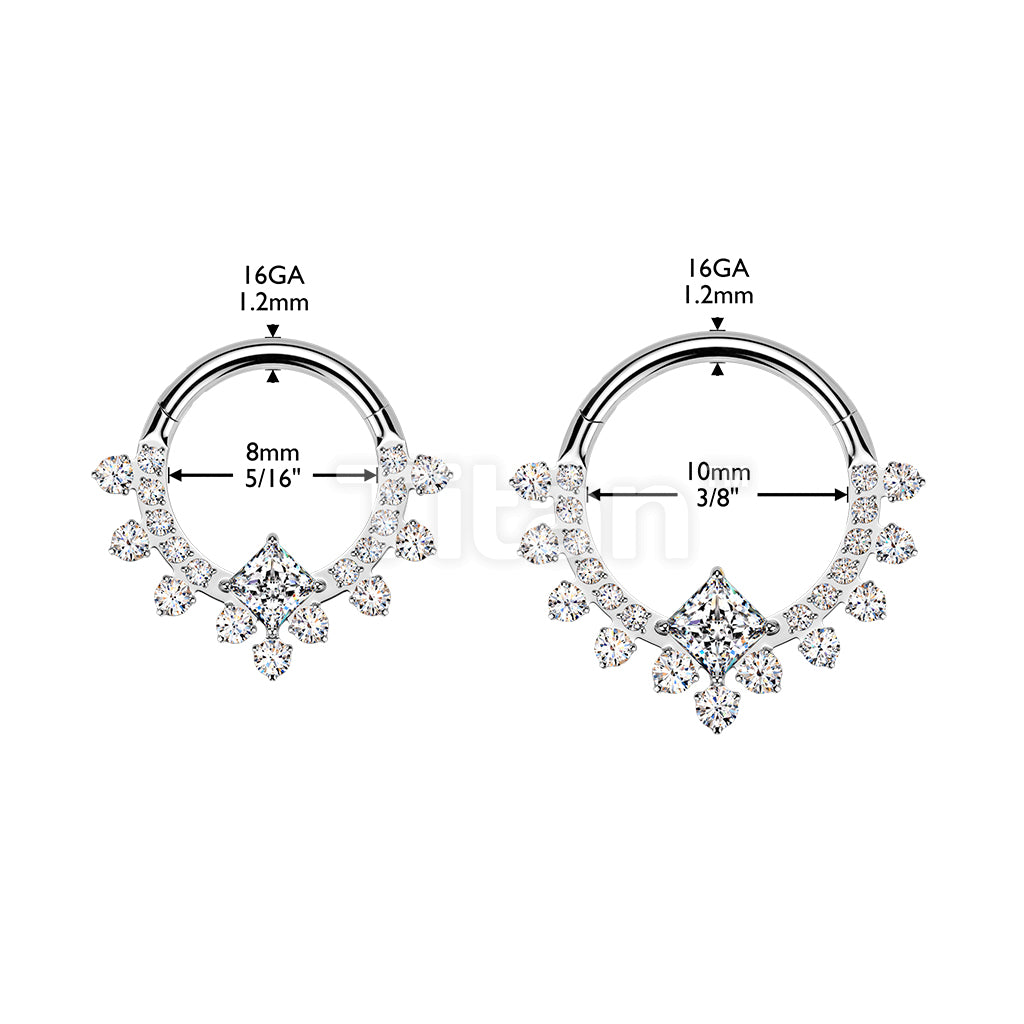 Titanium Hinged Segment Hoop Ring With CZ Diamond Center And CZ Pave - Image 6