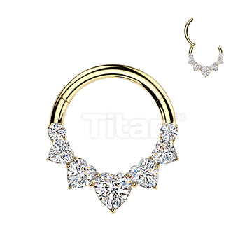 Titanium Hinged 5 Heart CZ Segment Hoop Ring With Round CZ Ends - Image 3