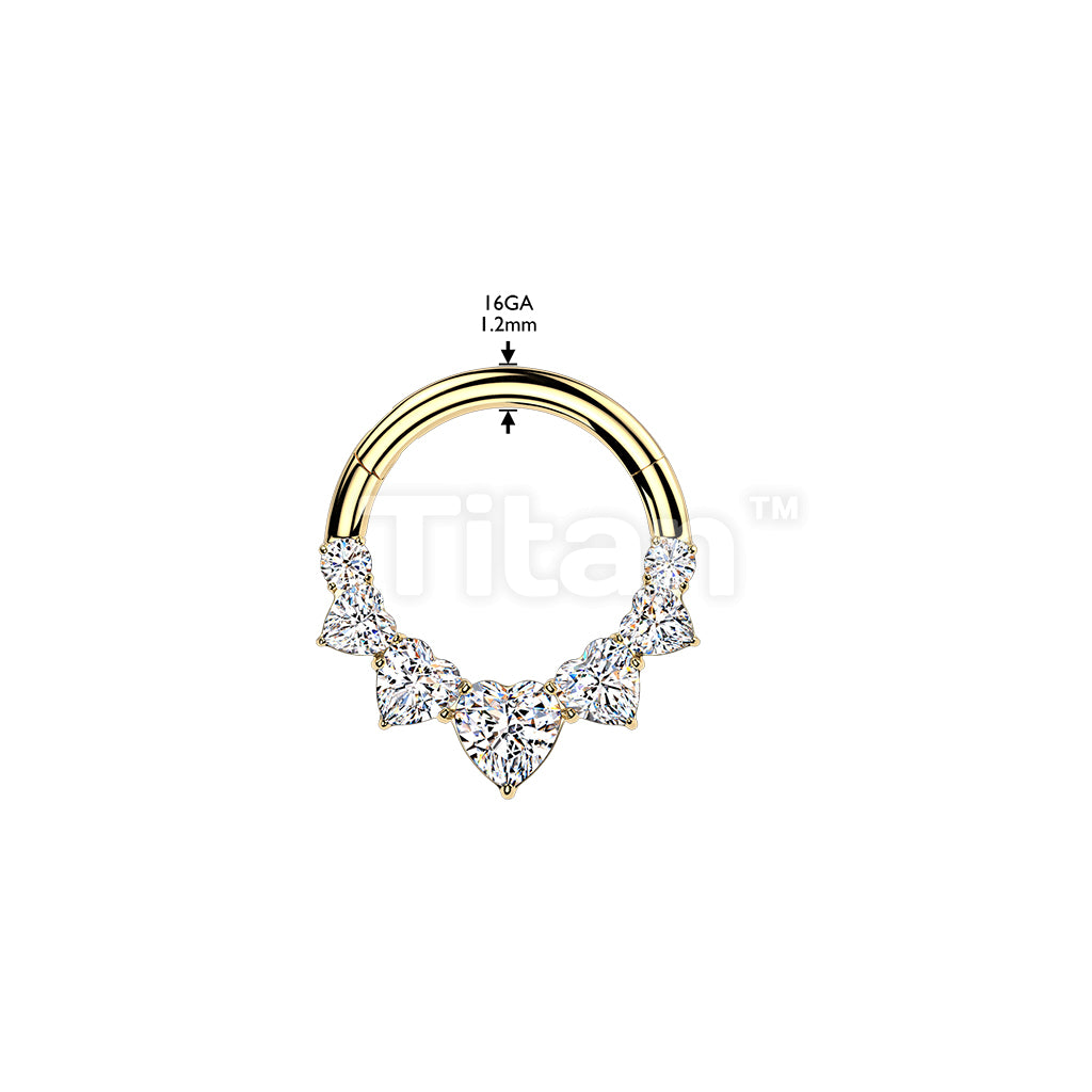 Titanium Hinged 5 Heart CZ Segment Hoop Ring With Round CZ Ends - Image 4