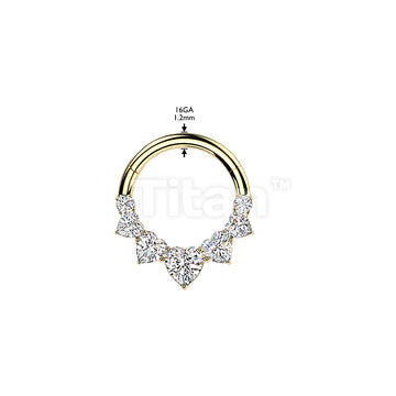 Titanium Hinged 5 Heart CZ Segment Hoop Ring With Round CZ Ends - Image 4