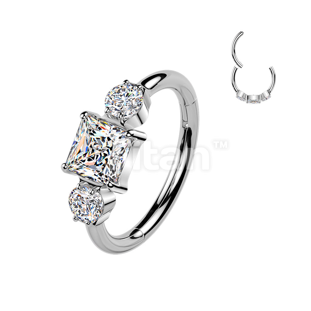 Titanium Hinged Outward Facing Segment Hoop Ring With Square and Round CZ - Image 2