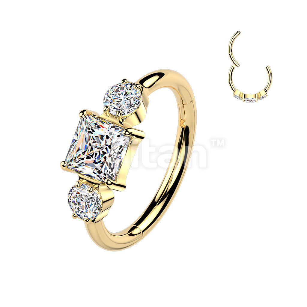 Titanium Hinged Outward Facing Segment Hoop Ring With Square and Round CZ - Image 3