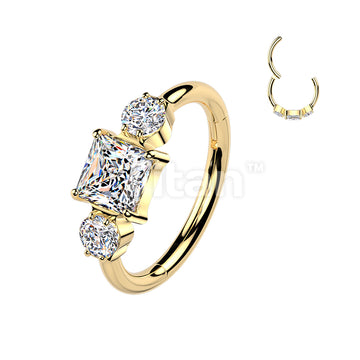 Titanium Hinged Outward Facing Segment Hoop Ring With Square and Round CZ - Image 3