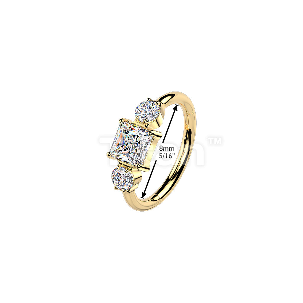 Titanium Hinged Outward Facing Segment Hoop Ring With Square and Round CZ - Image 4