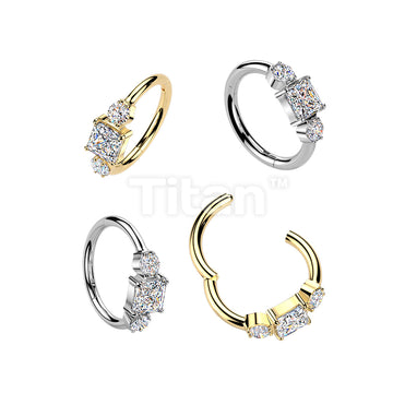 Titanium Hinged Outward Facing Segment Hoop Ring With Square and Round CZ