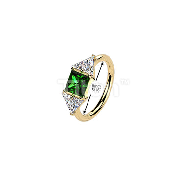 Titanium Hinged Segment Hoop Ring With Green Square CZ and Triangle CZ Ends - Image 4