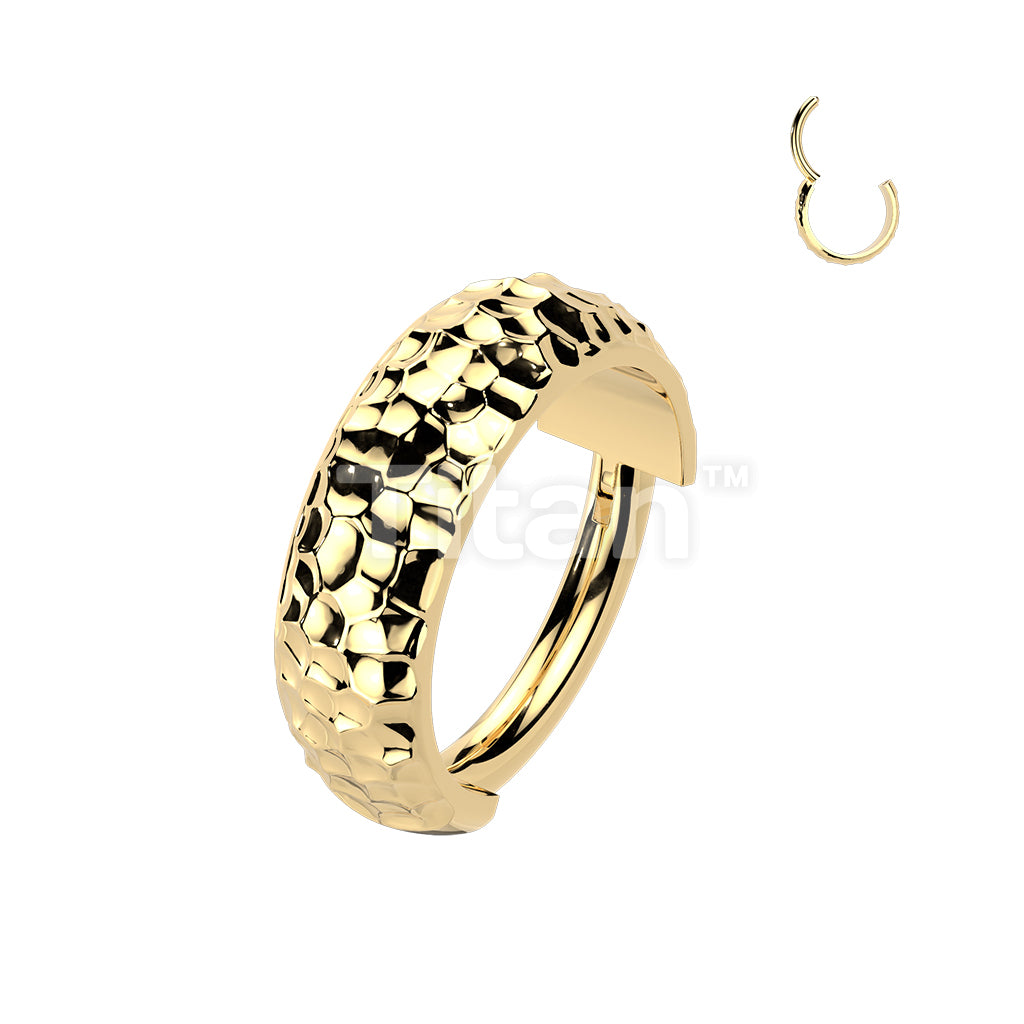 Titanium Wide Hinged Segment Hoop Ring With Hammered Pattern - Image 2