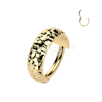 Titanium Wide Hinged Segment Hoop Ring With Hammered Pattern - Image 2