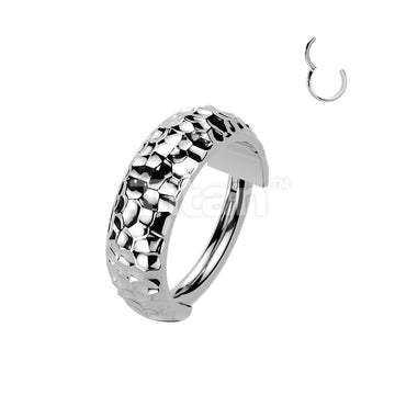 Titanium Wide Hinged Segment Hoop Ring With Hammered Pattern - Image 3