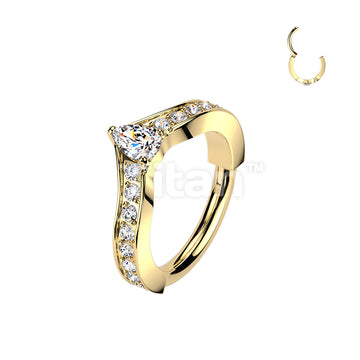 Titanium Hinged Segment Pave CZ Chevron Hoop Ring With Centered Pear CZ - Image 3