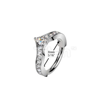 Titanium Hinged Segment Pave CZ Chevron Hoop Ring With Centered Pear CZ - Image 4