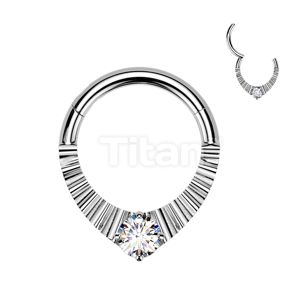 Titanium Hinged Segment Teardrop Hoop Ring With Facets & CZ Center - Image 2