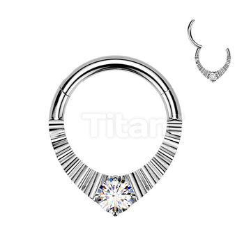 Titanium Hinged Segment Teardrop Hoop Ring With Facets & CZ Center - Image 2