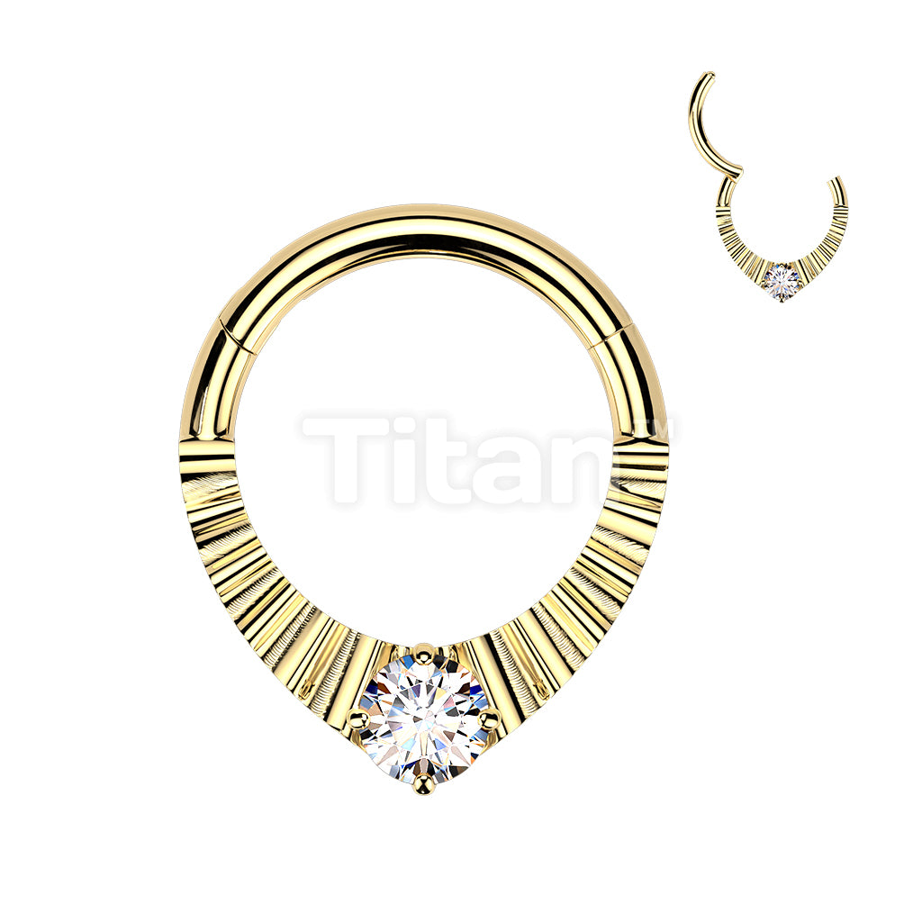 Titanium Hinged Segment Teardrop Hoop Ring With Facets & CZ Center - Image 3