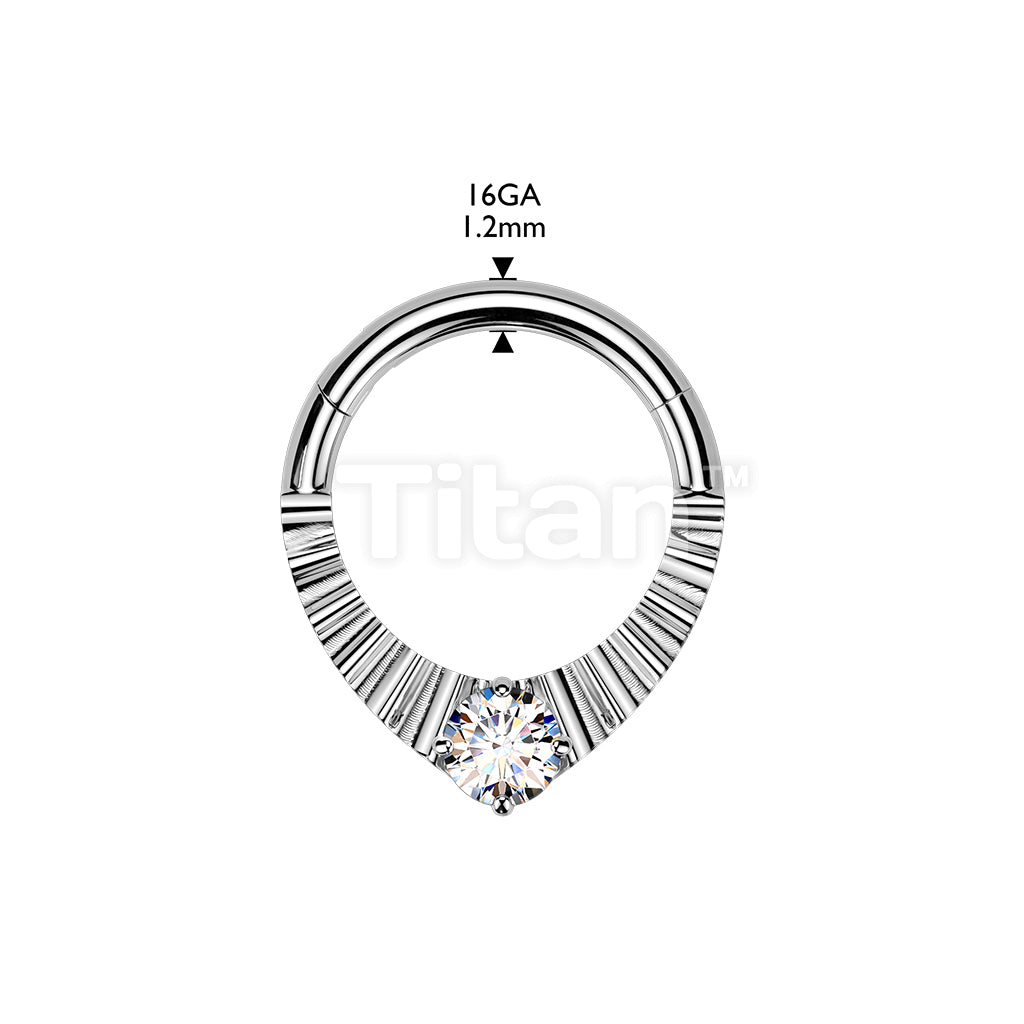 Titanium Hinged Segment Teardrop Hoop Ring With Facets & CZ Center - Image 4