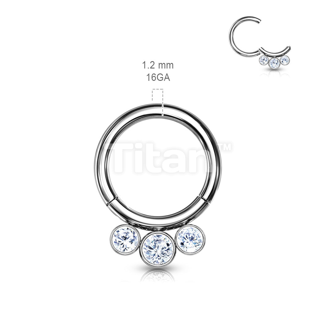 Implant Grade Titanium Hinged Segment Hoop Ring With 3 Bezel Set Forward Facing Crystals - Image 3