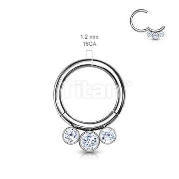 Implant Grade Titanium Hinged Segment Hoop Ring With 3 Bezel Set Forward Facing Crystals - Image 3