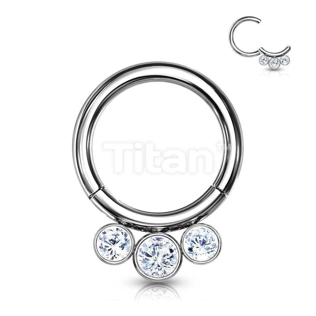 Implant Grade Titanium Hinged Segment Hoop Ring With 3 Bezel Set Forward Facing Crystals - Image 2