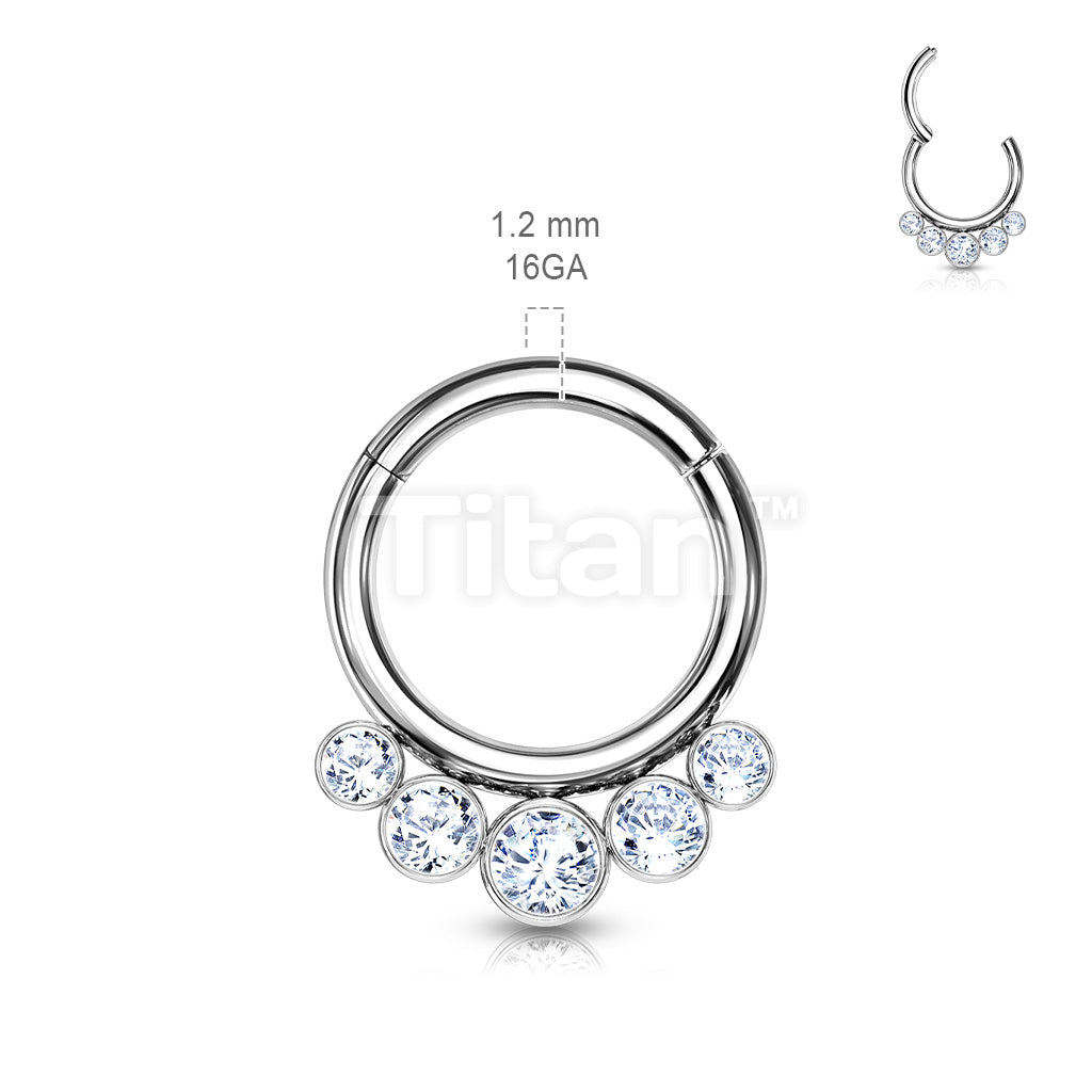 Implant Grade Titanium Hinged Segment Hoop Ring With 5 Bezel Set Forward Facing Crystals - Image 3