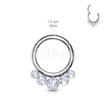 Implant Grade Titanium Hinged Segment Hoop Ring With 5 Bezel Set Forward Facing Crystals - Image 3