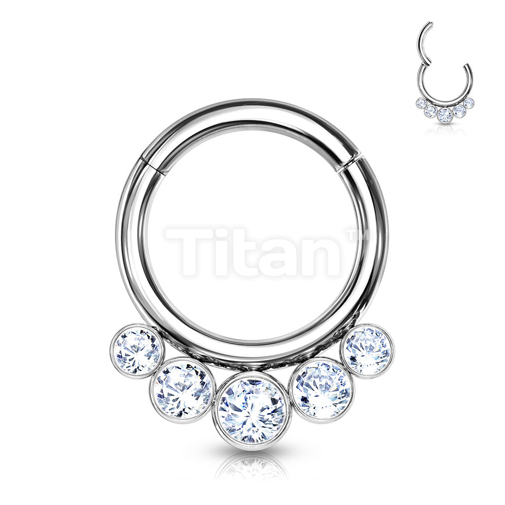 Implant Grade Titanium Hinged Segment Hoop Ring With 5 Bezel Set Forward Facing Crystals - Image 2